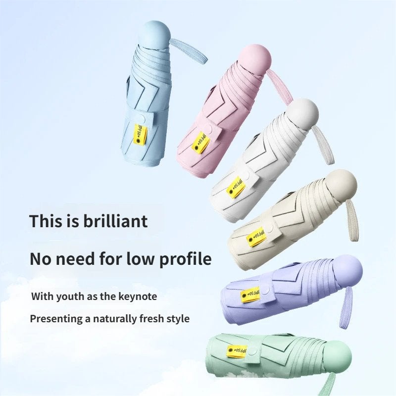 Small Folding Capsule Umbrella with Black Coating, 5/6/8 Ribs Compact Sun UV Protection Umbrella, Blue - Image 2