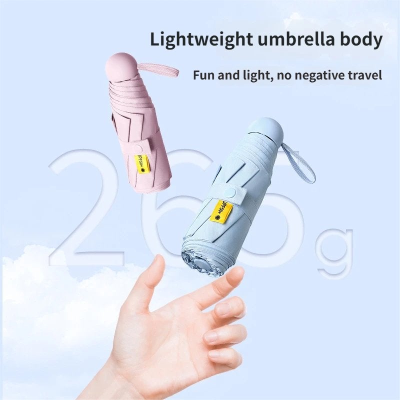 Small Folding Capsule Umbrella with Black Coating, 5/6/8 Ribs Compact Sun UV Protection Umbrella, Blue - Image 3