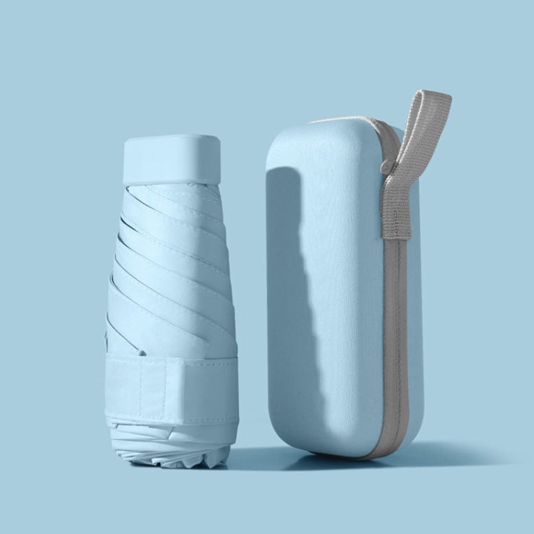 Small Folding Capsule Umbrella with Black Coating, 5/6/8 Ribs Compact Sun UV Protection Umbrella, Blue - Image 1