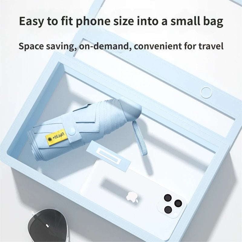 Small Folding Capsule Umbrella with Black Coating, 5/6/8 Ribs Compact Sun UV Protection Umbrella, Blue - Image 5