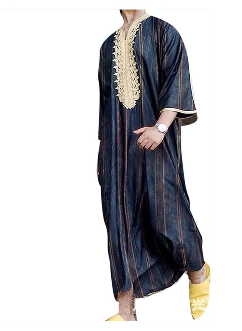 NIBEMINENT عباءة رجال مسلمة مطرزة بطول متوسط للعبادة، عباءة تراثية، عباءة مسلمة، عباءة عربية، ملابس عربية، ملابس رسمية، ملابس خارجية أنيقة - Image 2
