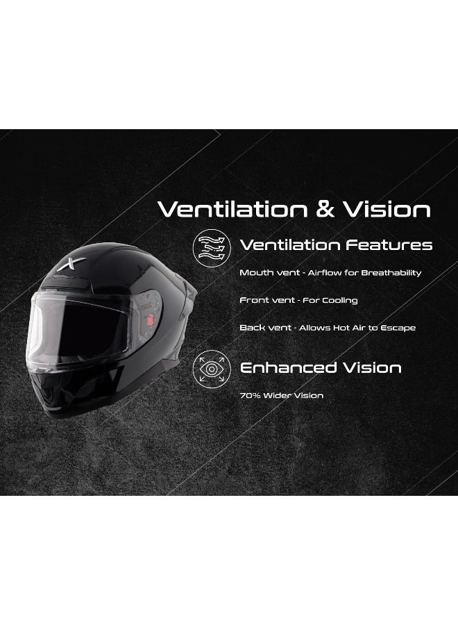 AXOR خوذة أكسور سابر المعتمدة من ISI و DOT وخفيفة الوزن للوجه الكامل للرجال والنساء مع واقي شفاف مزود بنظام بينلوك وتهوية متقدمة - أسود - XL - Image 3