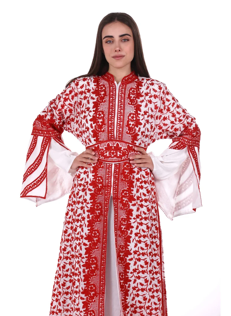 AL BENT AL SHARQIEH red Embroidered kaftan arabian dress for Women | Best Price UAE