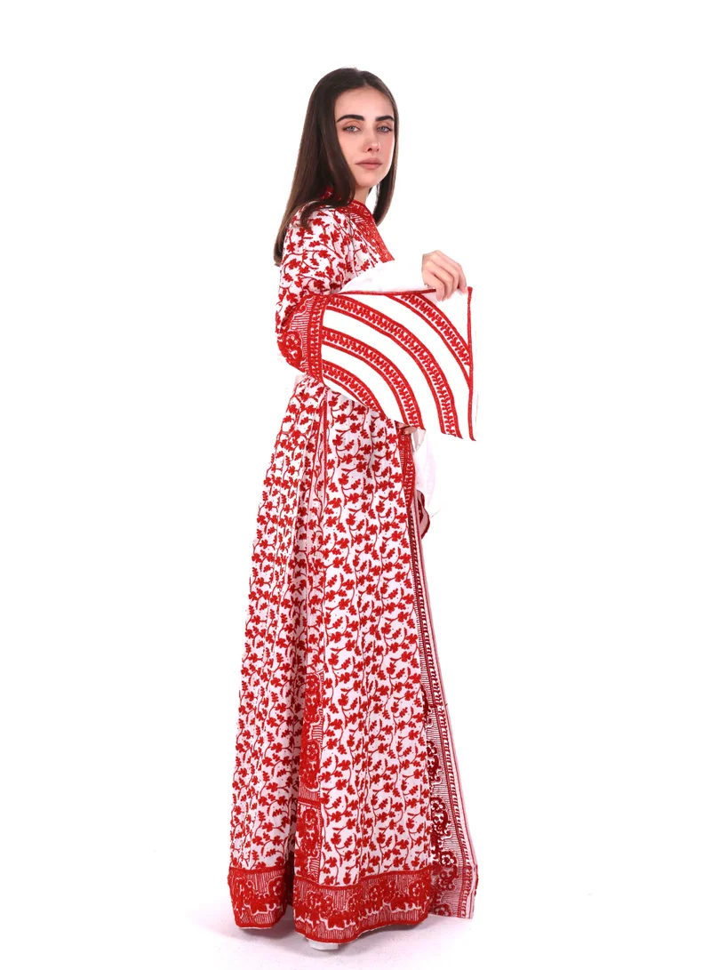 AL BENT AL SHARQIEH red Embroidered kaftan arabian dress for Women | Best Price UAE