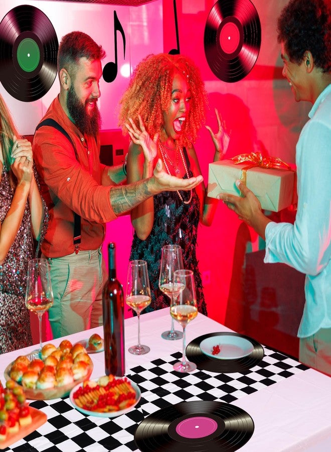 اودين مستلزمات وديكورات حفلات الخمسينيات من أودين، مستلزمات حفلات أعياد الميلاد بطابع السيارات، مفارش ورقية بتصميم أسطوانات فينيل عتيقة، مفرش طاولة بتصميم سباق، مفرش طاولة طويل، قصاصات لافتات موسيقية لتزيين المطاعم (وردي) - Image 5