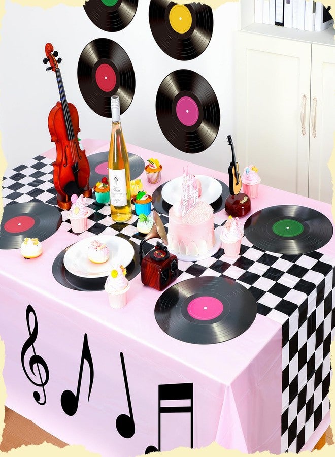 اودين مستلزمات وديكورات حفلات الخمسينيات من أودين، مستلزمات حفلات أعياد الميلاد بطابع السيارات، مفارش ورقية بتصميم أسطوانات فينيل عتيقة، مفرش طاولة بتصميم سباق، مفرش طاولة طويل، قصاصات لافتات موسيقية لتزيين المطاعم (وردي) - Image 3