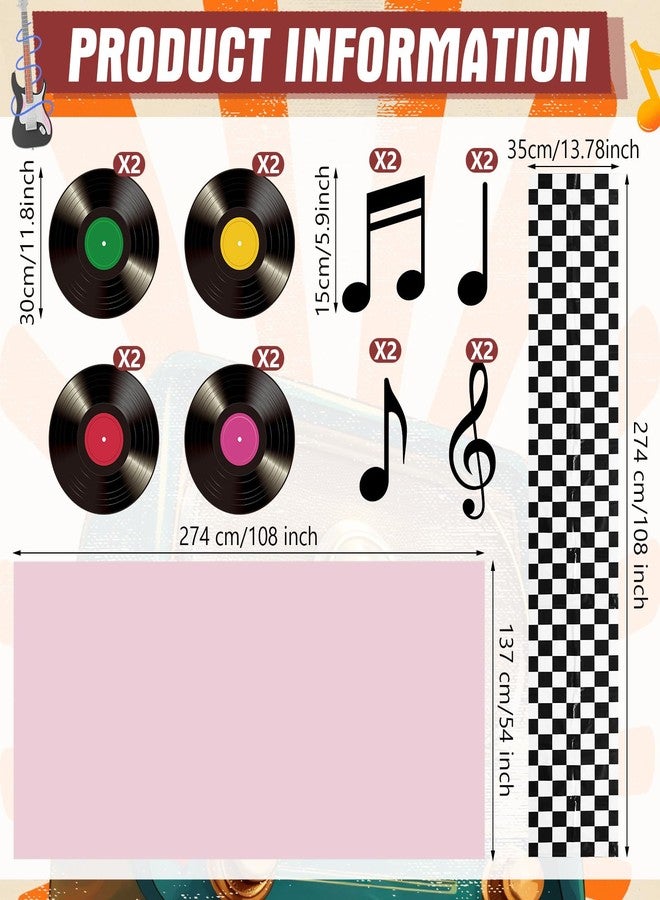 اودين مستلزمات وديكورات حفلات الخمسينيات من أودين، مستلزمات حفلات أعياد الميلاد بطابع السيارات، مفارش ورقية بتصميم أسطوانات فينيل عتيقة، مفرش طاولة بتصميم سباق، مفرش طاولة طويل، قصاصات لافتات موسيقية لتزيين المطاعم (وردي) - Image 4