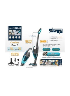دي اس بي DSP KD2048 2-in-1 Cordless Detachable Vacuum Cleaner – 120W Pure Copper Motor, 36000 RPM, 800ML Dust Tank, LED Light, Dual Speed, Car & Home Use – Blue/Black  - Image 2