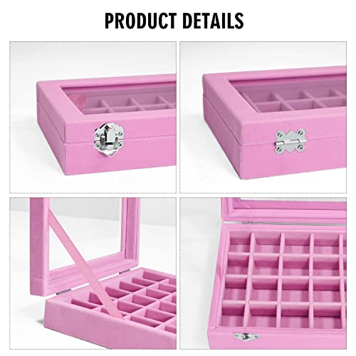 Vicoter Velvet Jewelry Box 24 Grid Jewelry Ring Display Organiser Box Tray Holder Earrings Storage Case for Girls Wife Mom Women (Pink) - Image 4