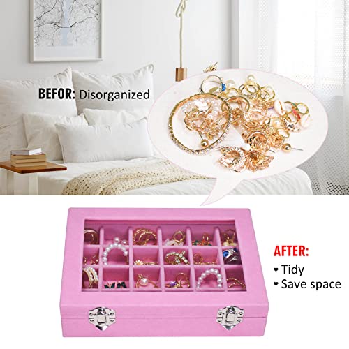 Vicoter Velvet Jewelry Box 24 Grid Jewelry Ring Display Organiser Box Tray Holder Earrings Storage Case for Girls Wife Mom Women (Pink) - Image 5