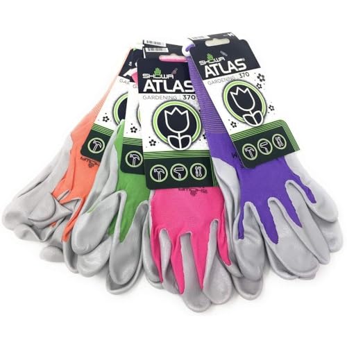 ATLAS Showa Atlas 370 Garden Club Gloves. Assorted Colors - 4 Pack. Size Medium - Image 1