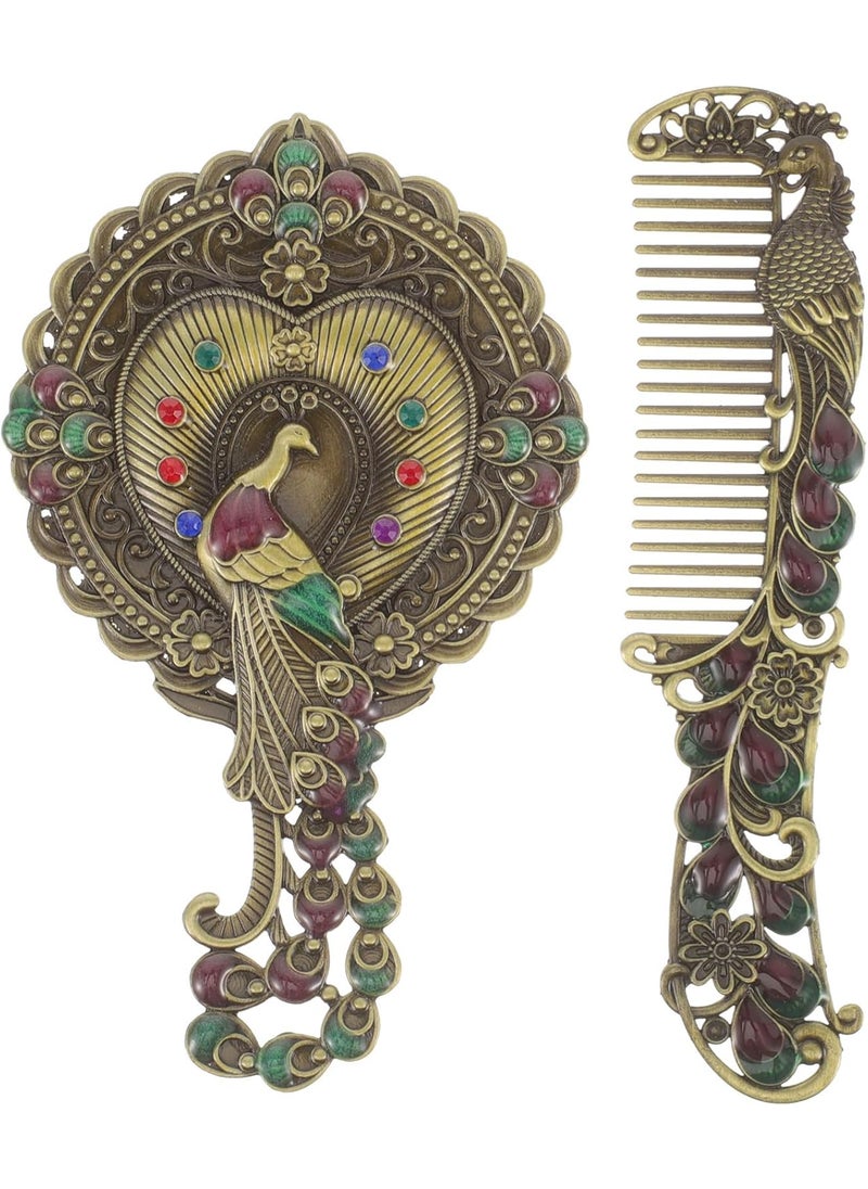 minkissy minkissy 1 Set of Vintage Metal Handheld Cosmetic Mirror and Comb - Vintage Metal Mirror Comb Set Antique Handheld Mirror Vanity Mirror for Miss Women Girls 