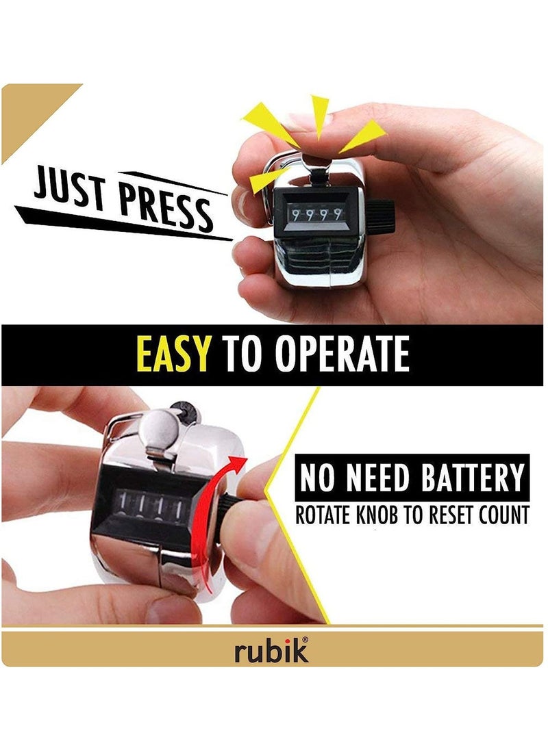 Rubik Tally Counter, Handheld Mechanical Clicker, Silver (Pack of Two)  - Image 4