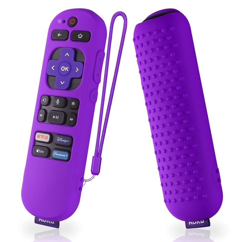 AKSHFETH Silicone Case for Roku Express 4K+ Voice Remote RCA1R, Roku Voice Remote Cover RC-GZ1 Roku Streaming Stick 4K Silicone Sleeve with Lanyard(Purple) - Image 1