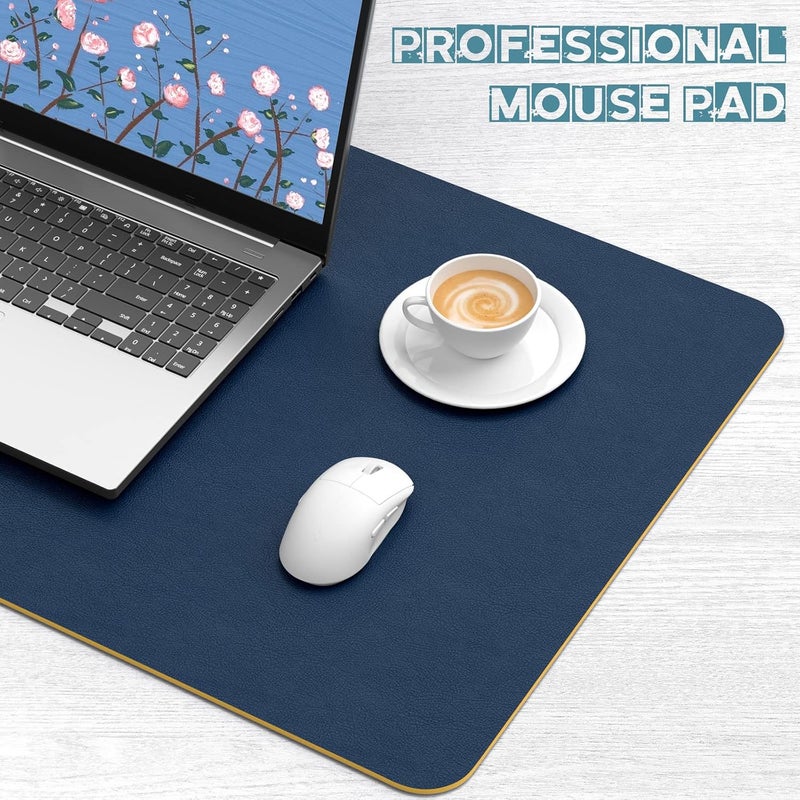 Hsurbtra Desk Pad, 30" x 14" Dual Side PU Leather Desk Mat, Waterproof Non-Slip Desktop Blotter Protector, Large Mouse Pad for Laptop Keyboard Office Home, Blue and Yellow - Image 4