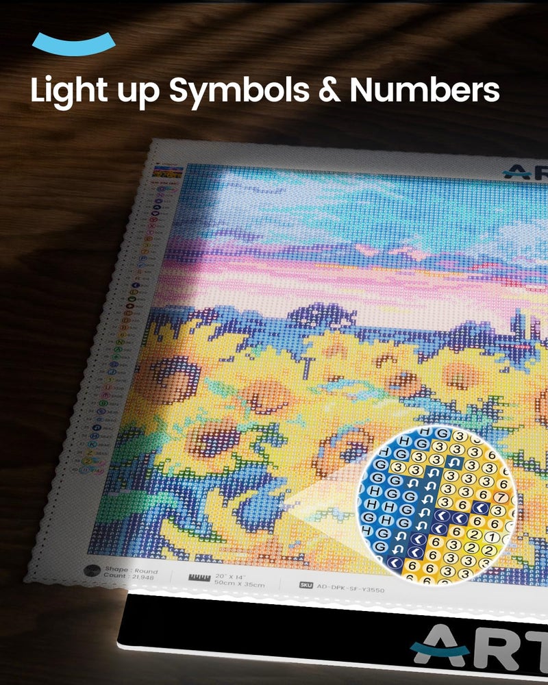 ARTDOT A3 LED Light Pad for Diamond Art Kits for Adults, USB Powered Light Board Kit, Adjustable Brightness with Diamond Painting Tools Detachable Stand and Clips - Image 2