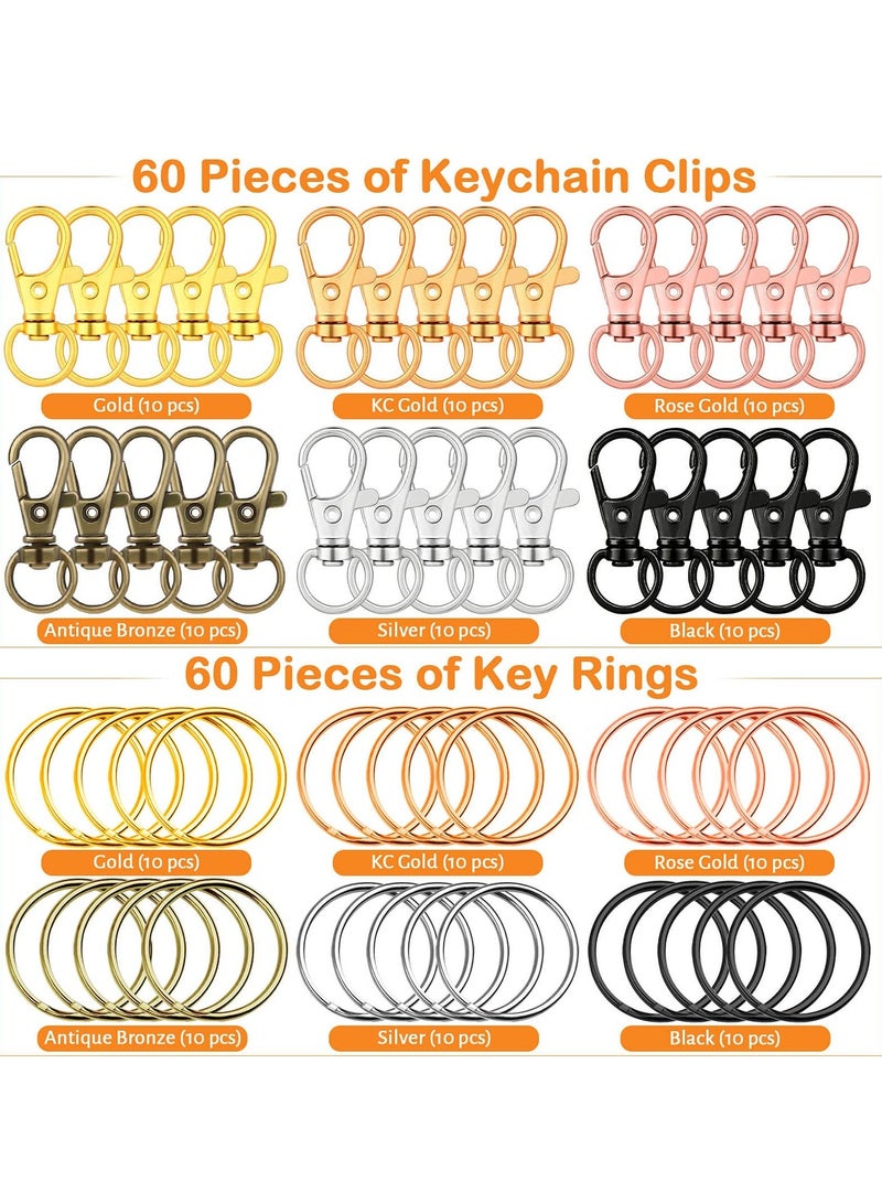 XiuWoo 120pcs Key Chain Clip Hooks, Swivel Clasps Lanyard Snap Hook with Rings, Keychain Hooks for Lanyard, Purse and Crafting, Lobster Claw Keychains Jewelry DIY Crafts - Image 2