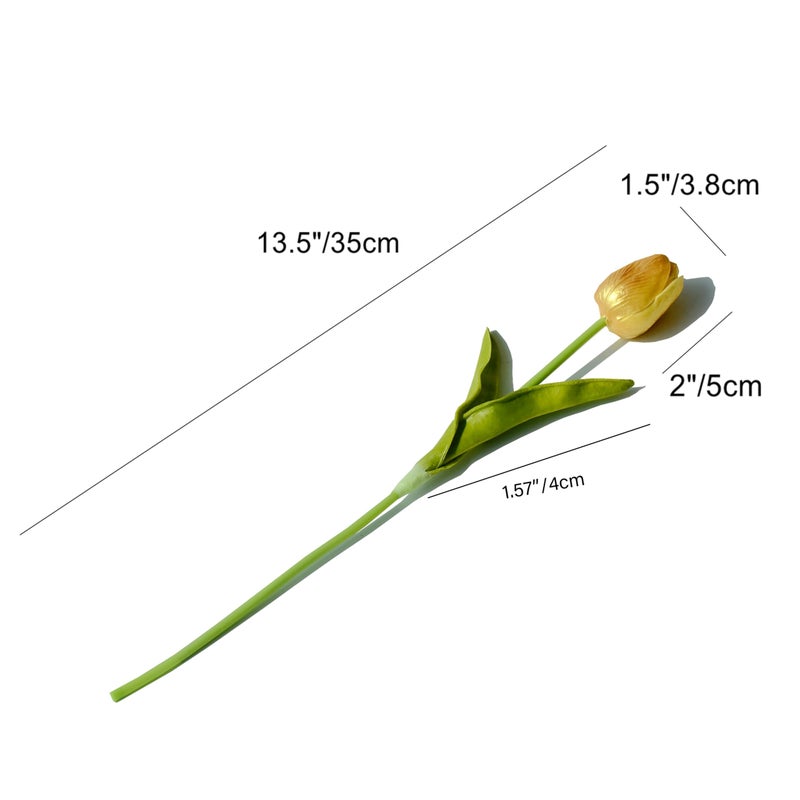 Mandy's Artificial Tulips 20 Stems Gold PU Faux Flowers for Valentine's Day and Easter Decorations Wedding Home Decor 13.5 Inch - Image 2