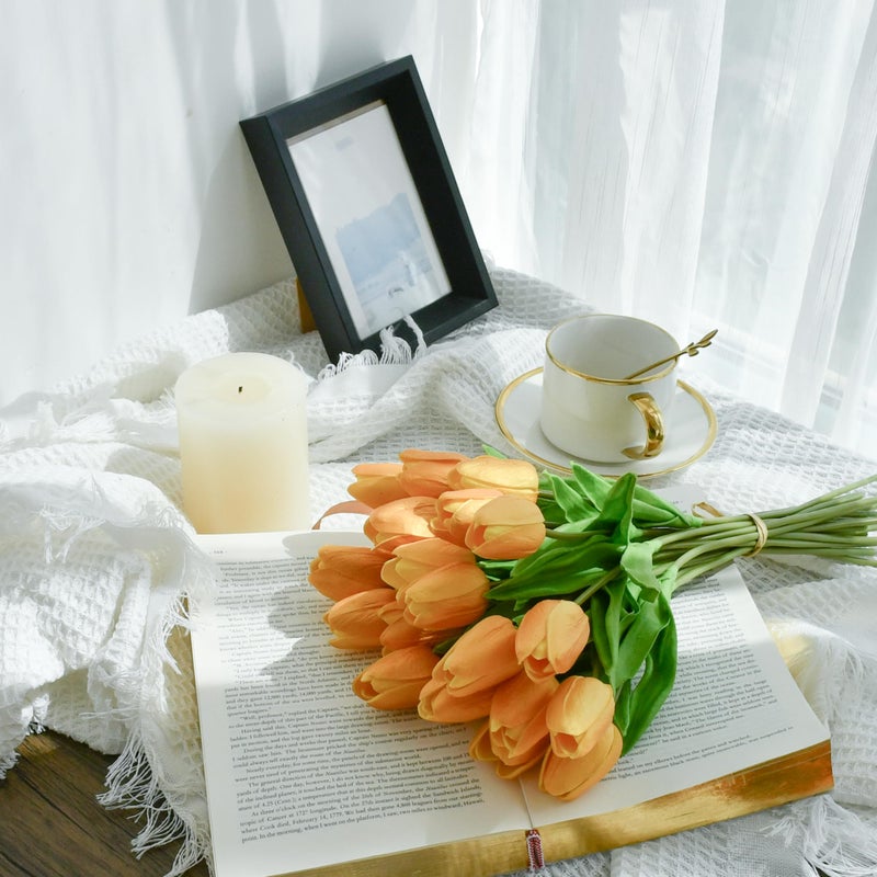 Mandy's Artificial Tulips 20 Stems Gold PU Faux Flowers for Valentine's Day and Easter Decorations Wedding Home Decor 13.5 Inch - Image 3