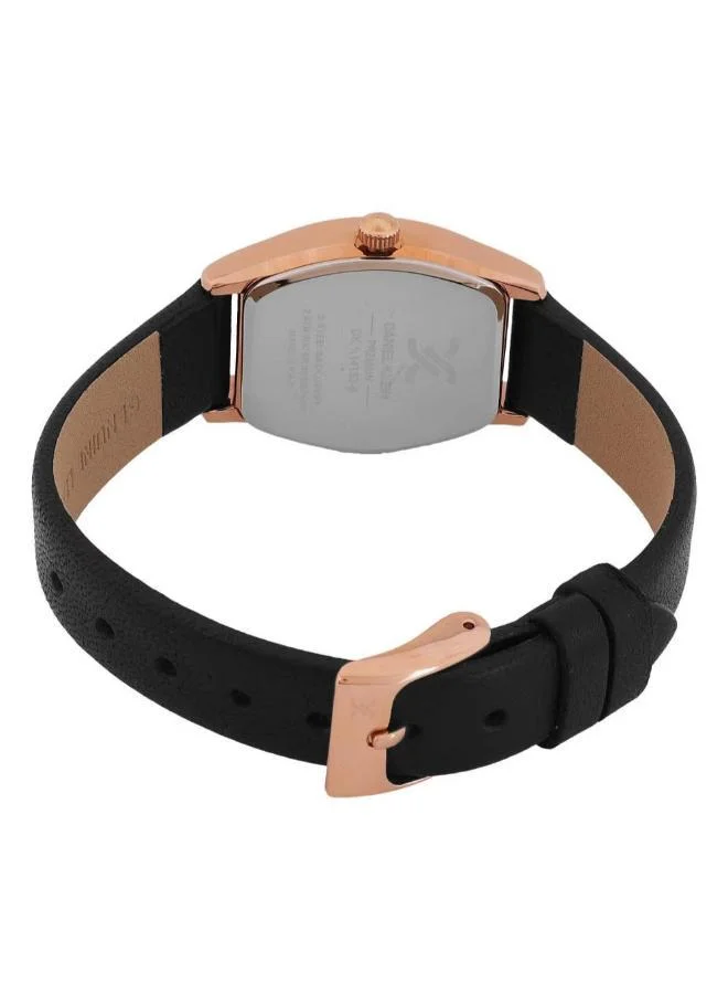 DANIEL KLEIN Women's Leather Rose Gold Alloy Case Analog Black Barrel Sunray Dial Japanese Quartz Premium 50 Meters Water Resistant