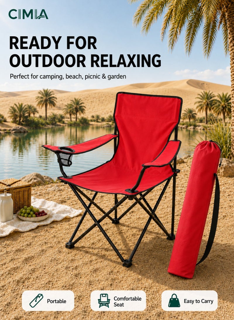 CIMIA Lightweight Folding Camping Chair With Cup Holder & Carry Bag, 50x50x80cm Portable Outdoor Chair For Beach Picnic Camping Garden Balcony, Red, 120kg Capacity - Image 2