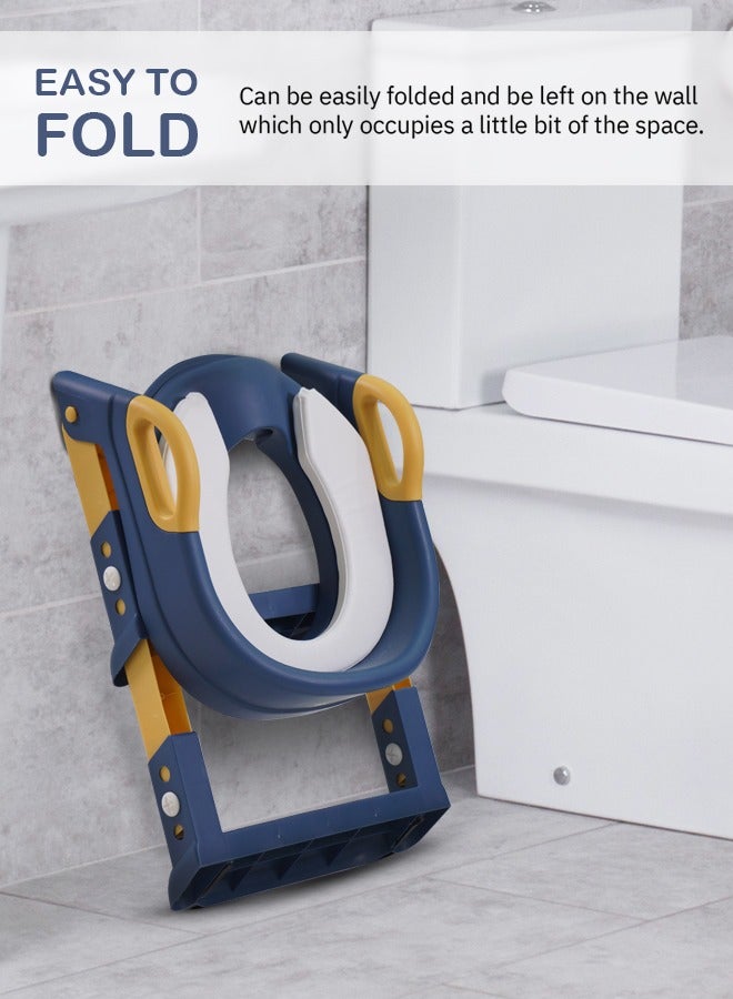 BAYBEE Aura Baby Potty Seat With Ladder For Western Toilets Kids Toilet Potty Training Seat For Baby With Handle Cushion Kids Potty Chair Kids Potty Seat For Baby Kids 2 To 5 Years Boys Girls Blue - Image 2