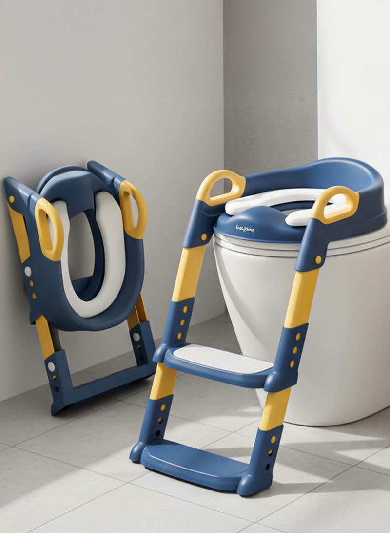 BAYBEE Aura Baby Potty Seat With Ladder For Western Toilets Kids Toilet Potty Training Seat For Baby With Handle Cushion Kids Potty Chair Kids Potty Seat For Baby Kids 2 To 5 Years Boys Girls Blue - Image 1