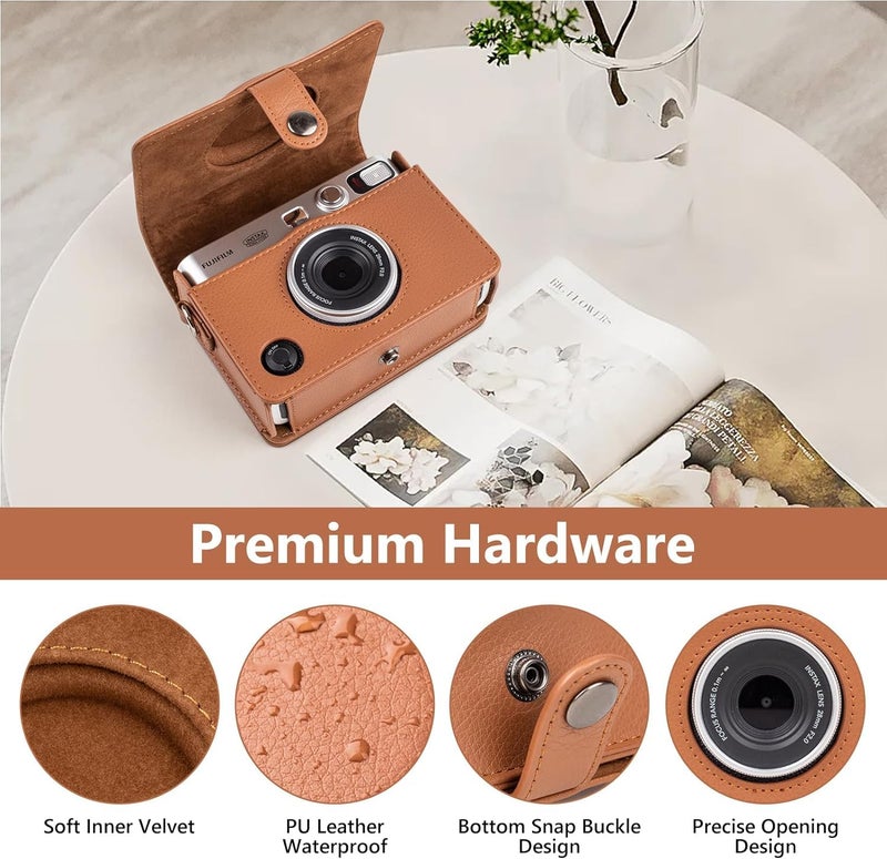 ZENKO Leather Mini Evo Cover Case - Compatible with Fujifilm Instant Camera (Brown) - Image 4