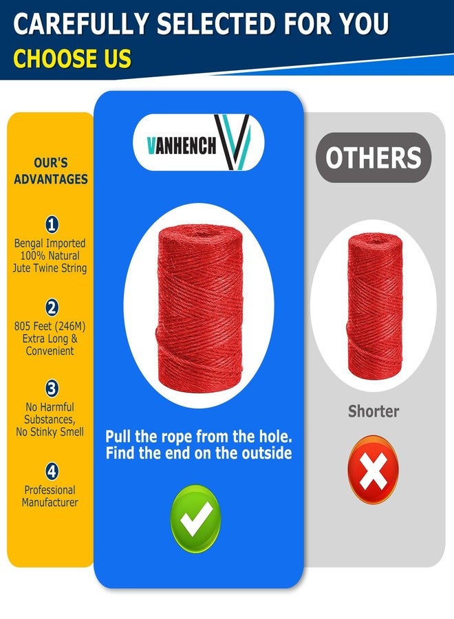 Vanhench 805ft Twine String, Red Colored Natural Jute Twine Cord Thin Rope, Arts & Crafts Gift Wrapping, Wrapping, Wedding Décor, Art Decoration Packing Material, Christmas Wrapping - Image 2