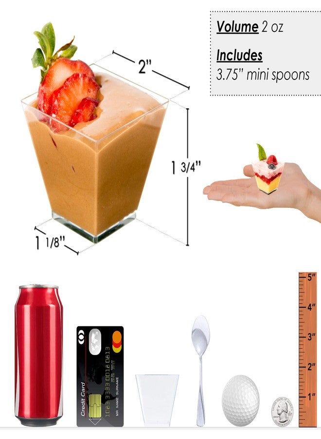 DLux 100 x 2 oz Mini Dessert Cups with Spoons, Square Short - Clear Plastic Parfait Appetizer Cup - Small Reusable Serving Bowl for Tasting Party Desserts Appetizers - With Recipe Ebook - Image 4