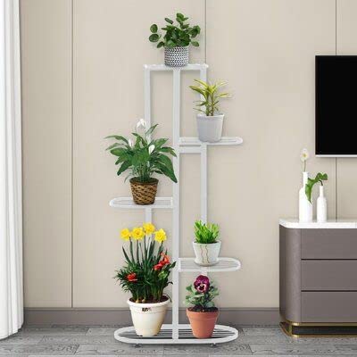 Bee Creative Trendy Decor Metal 6 Tier 7 Potted Plant Stand Multiple Flower Pot Holder Shelves Planter Rack Storage Organizer Display for Indoor Outdoor Garden Balcony Size- HxL 41x18 Inch (Gold) (7/6-White) - Image 4