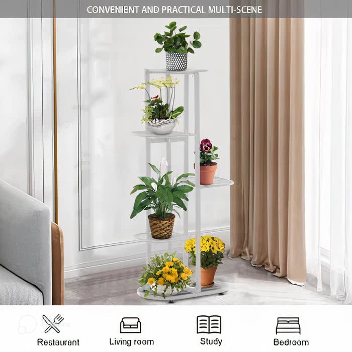Bee Creative Trendy Decor Metal 6 Tier 7 Potted Plant Stand Multiple Flower Pot Holder Shelves Planter Rack Storage Organizer Display for Indoor Outdoor Garden Balcony Size- HxL 41x18 Inch (Gold) (7/6-White) - Image 5