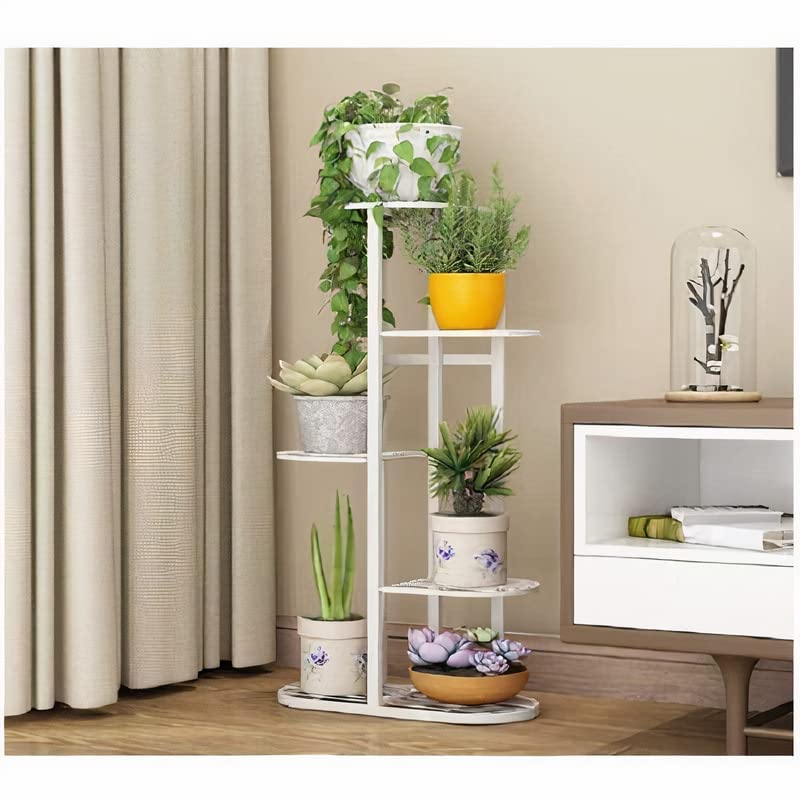 Bee Creative Trendy Decor Metal 6 Tier 7 Potted Plant Stand Multiple Flower Pot Holder Shelves Planter Rack Storage Organizer Display for Indoor Outdoor Garden Balcony Size- HxL 41x18 Inch (Gold) (7/6-White) - Image 2