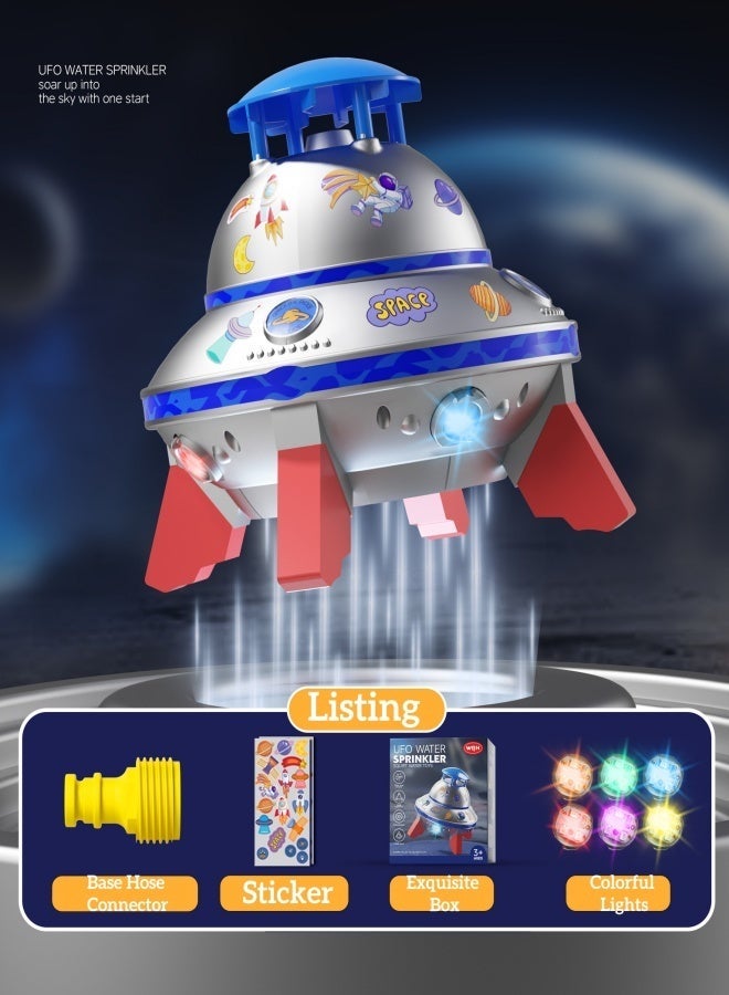 مرشة ماء UFO للأطفال، بخاخ صاروخ فضائي مع 6 أضواء LED ملونة، بساط رذاذ طبق طائر للأطفال الصغار، ألعاب مائية صيفية خارجية لحفلات الصيف والمتعة العائلية - Image 2