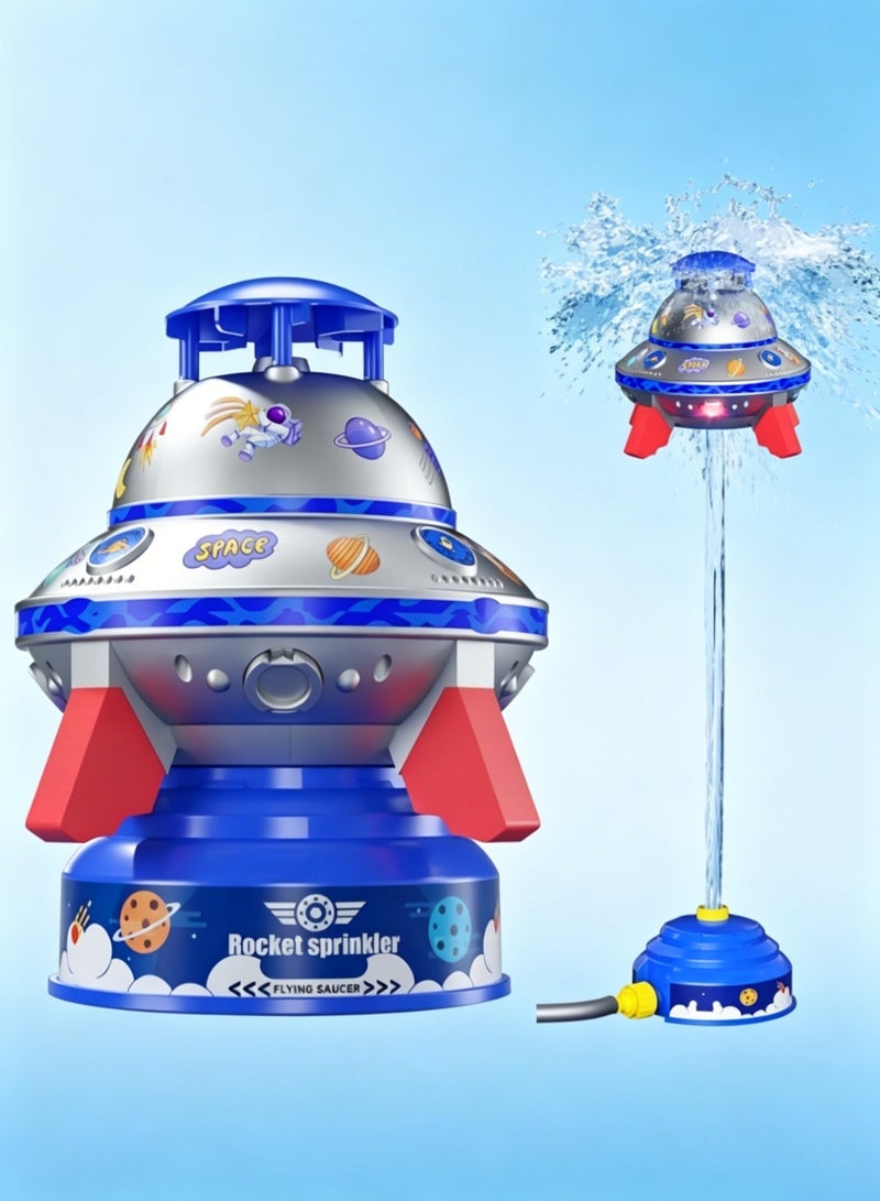 مرشة ماء UFO للأطفال، بخاخ صاروخ فضائي مع 6 أضواء LED ملونة، بساط رذاذ طبق طائر للأطفال الصغار، ألعاب مائية صيفية خارجية لحفلات الصيف والمتعة العائلية - Image 1