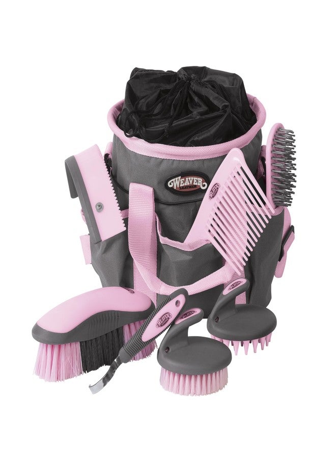 Weaver Equine Horse Grooming Kit, 7-Piece Horse Brush Set with Organizer Tote Bag, Hoof Pick, Comb, Sweat Scraper, Equine Tools for Daily Grooming, Gray/Pink - Image 1