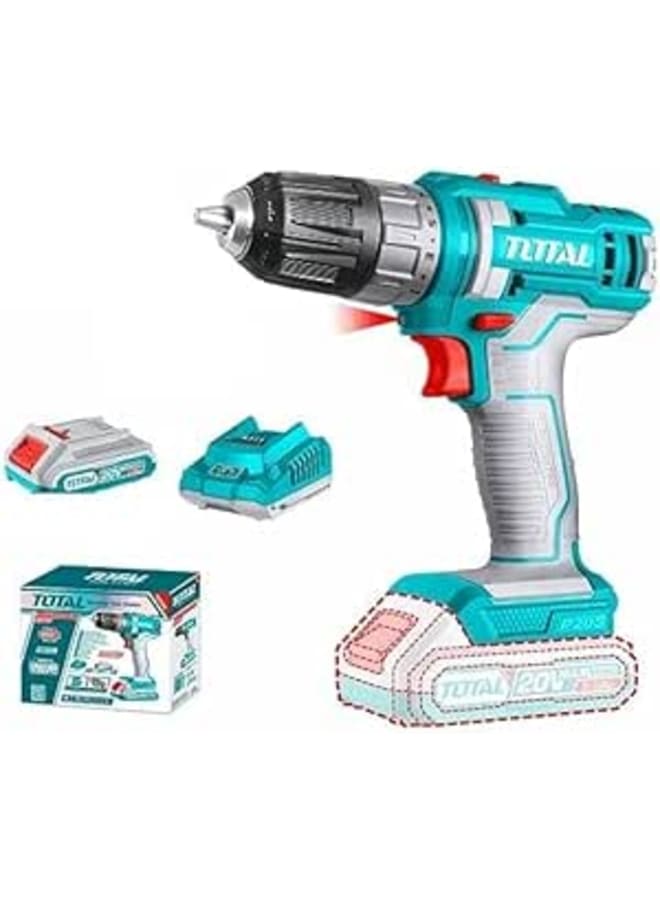 Total Lithium-Ion cordless drill TOTAL 20V 2A Mechanical 2-speed gear 45NM Spindle lock function - TDLI200518