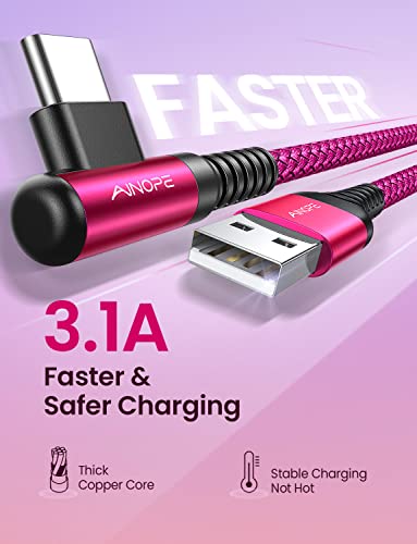 AINOPE Type C Cable [2-Pack, 6.6ft] 3.1A Type C Charger Fast Charging Right Angle, Resistant Nylon Braided S9 Charger Compatible with Galaxy S10 S9 Plus S21, Note 10 9 LG, USB C Cable - Image 5
