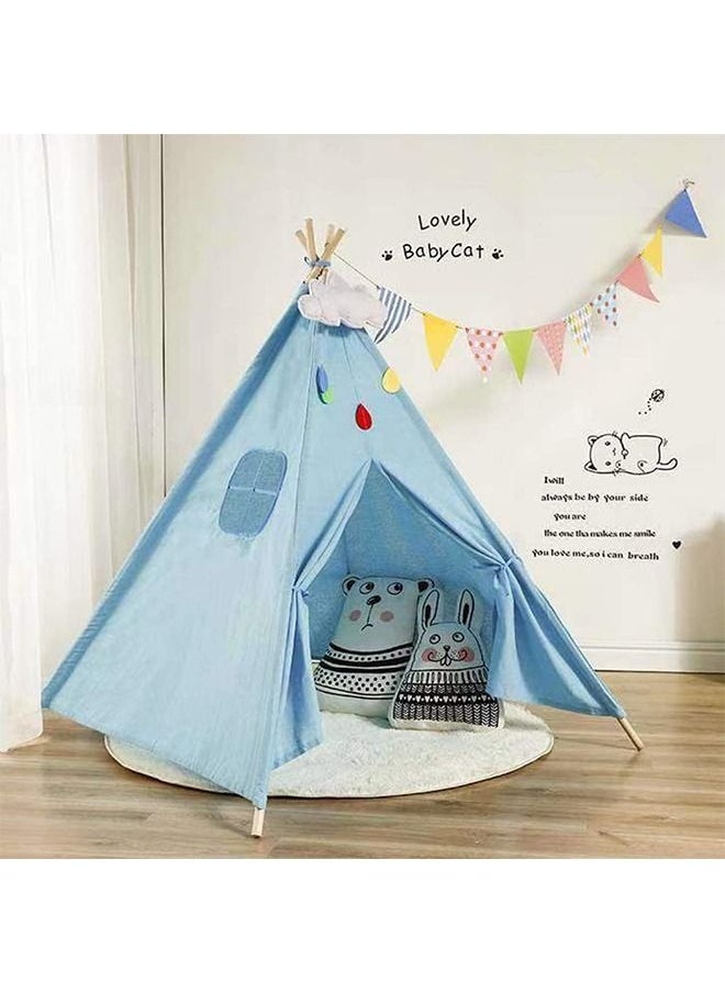 Y&D - Kids Teepee, Play Tent Foldable Canvas Playhouse Portable Teepee for to Indoor and Outdoor Made of 1.6m Platane Wood Support Linen Fabric (Blue) - Image 1