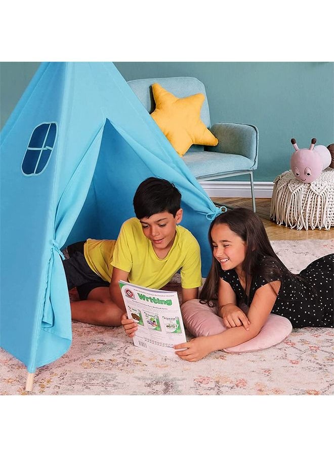 Y&D - Kids Teepee, Play Tent Foldable Canvas Playhouse Portable Teepee for to Indoor and Outdoor Made of 1.6m Platane Wood Support Linen Fabric (Blue) - Image 1