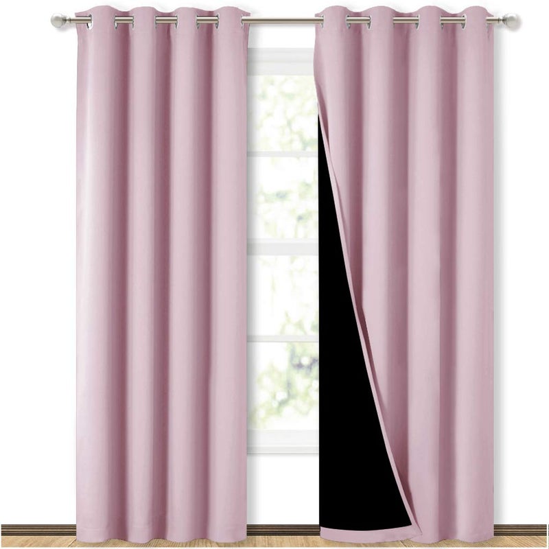NICETOWN 100% Blackout Window Curtain Panels, Heat and Cold Blocking Drapes with Black Liner for Nursery, 84 inches Thermal Insulated Draperies (Lavender Pink, 2 Pieces, 52 inches Wide Each Panel) - Image 1