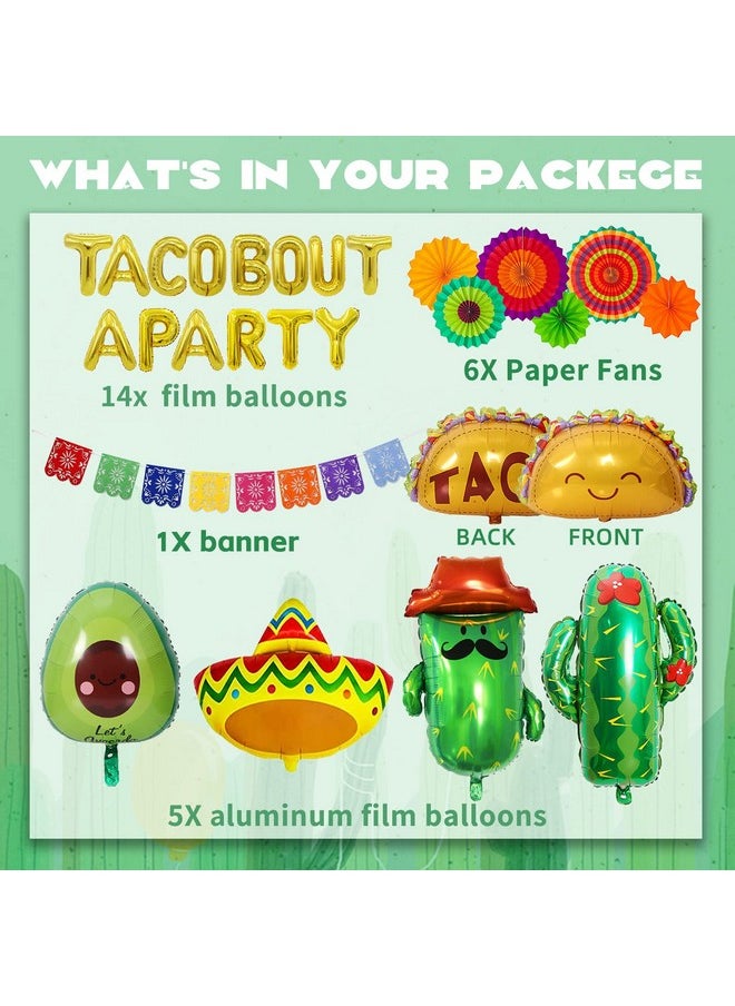 Bluegogo 26 Pcs Taco Bout A Party Decoration Fiesta Party Decorations Include Paper Fans Fiesta Banner Taco Cactus Avocado Sombrero Foil Balloons For Mexican Party Decorations Taco Party  - Image 2