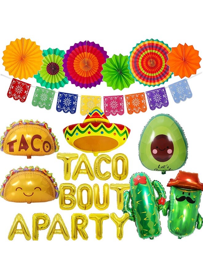 Bluegogo 26 Pcs Taco Bout A Party Decoration Fiesta Party Decorations Include Paper Fans Fiesta Banner Taco Cactus Avocado Sombrero Foil Balloons For Mexican Party Decorations Taco Party  - Image 1