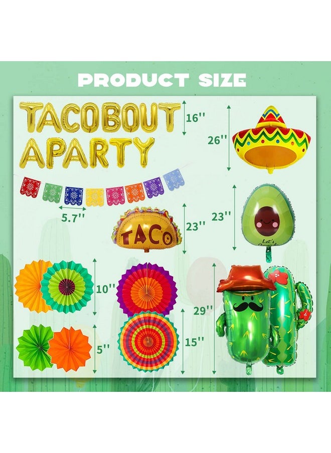 Bluegogo 26 Pcs Taco Bout A Party Decoration Fiesta Party Decorations Include Paper Fans Fiesta Banner Taco Cactus Avocado Sombrero Foil Balloons For Mexican Party Decorations Taco Party  - Image 3