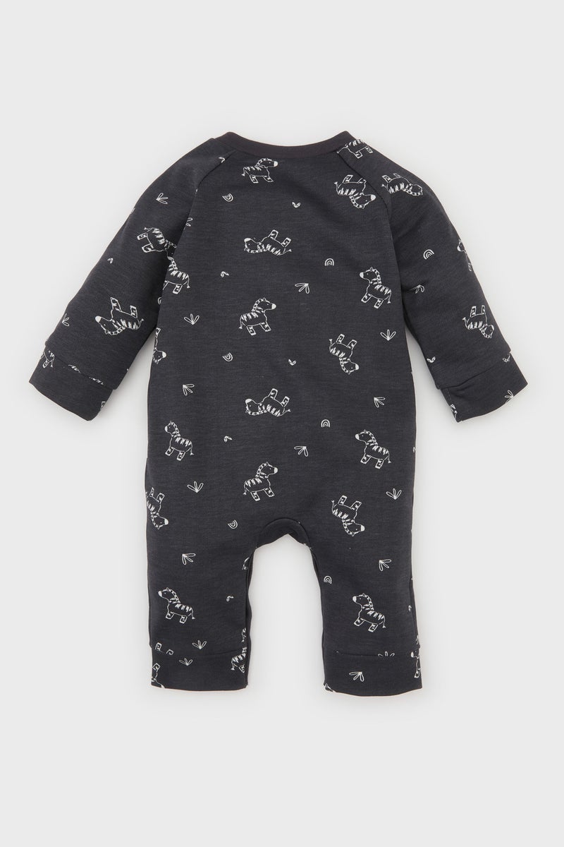 DeFacto Boy Baby Newborn Zebra Printed Jumpsuit Beanie 2 Piece Set - Image 4