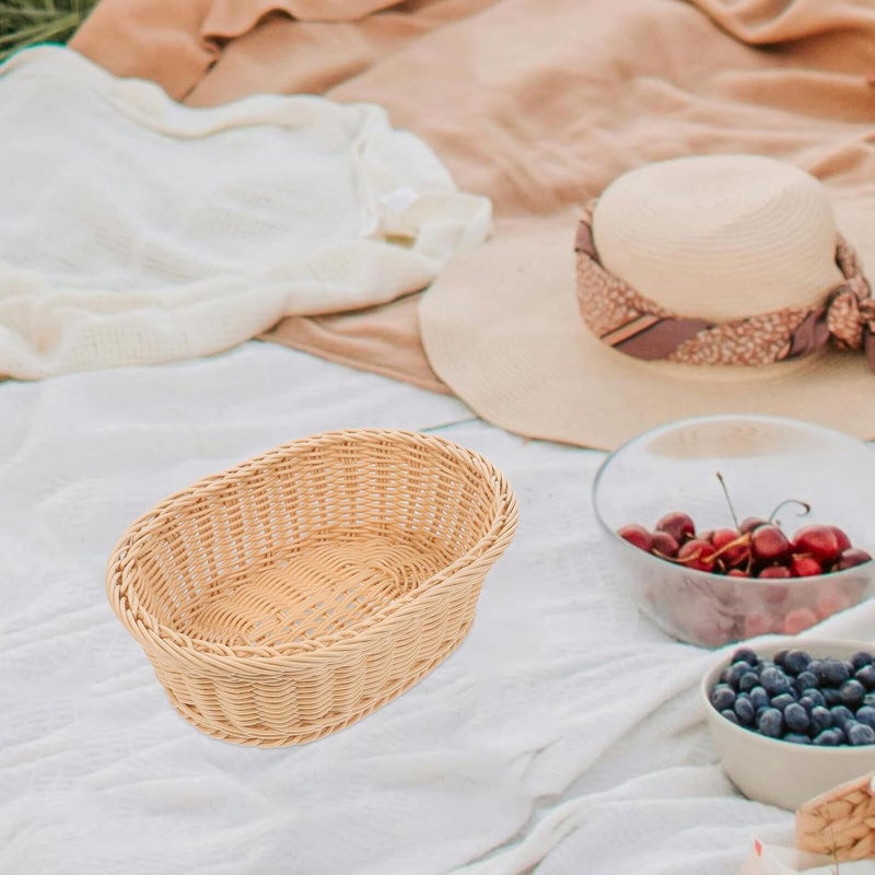 VICASKY Woven Bread Basket for Table and Kitchen Food Basket Medium Oval Imitation Rattan Beige 29x21x9.5cm Handwoven Storage Container for Home and Supermarket Use - Image 5