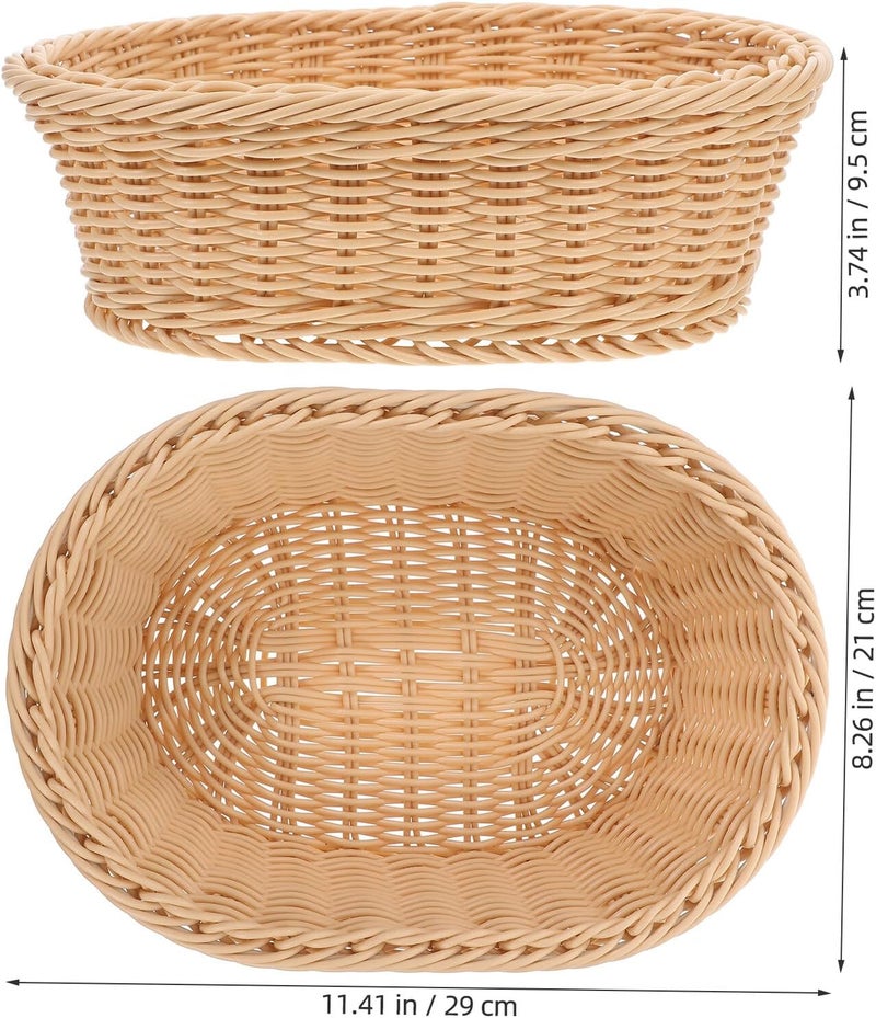 VICASKY Woven Bread Basket for Table and Kitchen Food Basket Medium Oval Imitation Rattan Beige 29x21x9.5cm Handwoven Storage Container for Home and Supermarket Use - Image 2