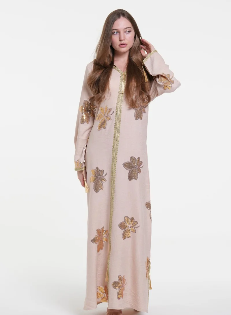 AL BENT AL SHARQIEH beige embroidered jalabiya dress for Women | Best Price UAE