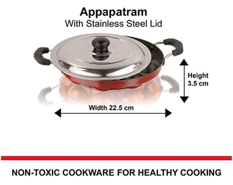 APURK Aluminium Appam Maker Pan with Non-Stick Coating, Medium Size, 12 Cavity, Includes Lid - Image 3