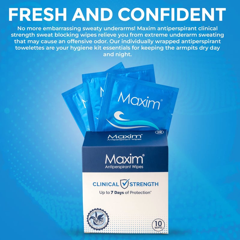 Maxim Maxim® Clinical Strength Antiperspirant Wipes for hyperhidrosis Excessive Sweating – Reduces Sweat – Antiperspirant for Men and Women Certain to Keep you Dri. 10 wipes - Image 3